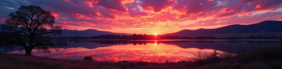 Naklejka premium Sunset paints Three Sisters, Bend Oregon, vibrant hues, Three Sisters, landscape