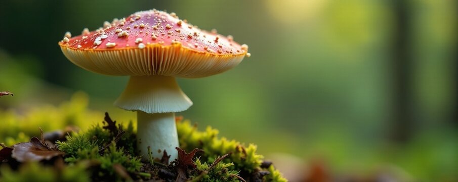 Mushroom cap with volva, white gills, and a white stem, poisonous fungus, Carpathian Mountains, mycology
