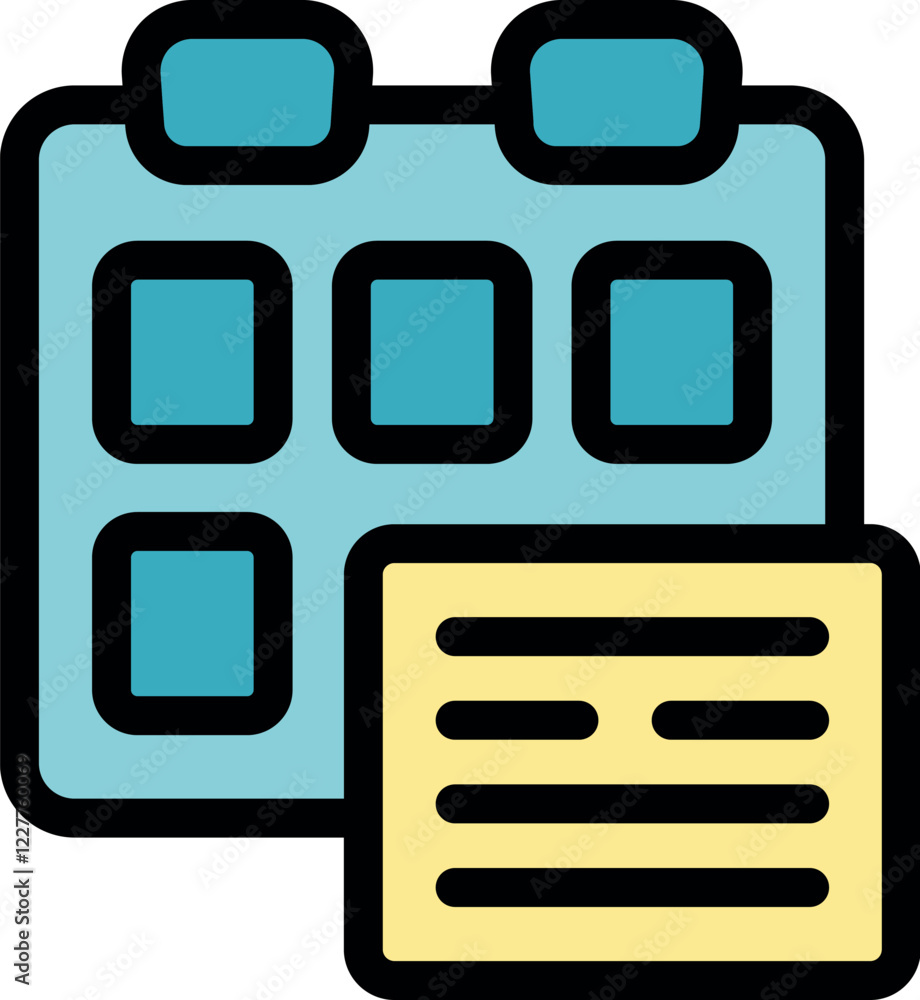 Poster calendar icon with attached sticky note symbolizing scheduling, task management, and organization