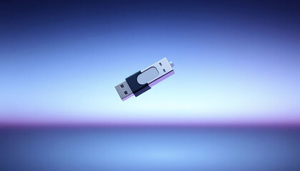 Floating USB flash drive, modern futuristic look, gradient background, tech design
