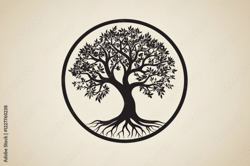 Poster Symbolic tree of life with visible roots showcasing growth and connection in an artistic rendering. Generative AI