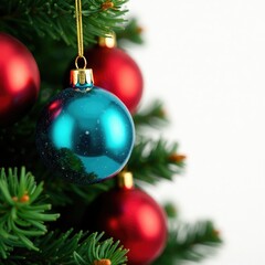 Fototapeta premium Sparkling glass baubles adorn a festive Christmas tree, isolated, sphere