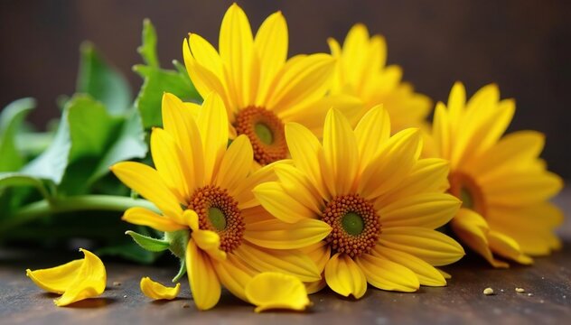 A bundle of freshly cut yellow rudbeckia stems, Petal Swirl, Floral Arrangement, Fresh Cut Flower