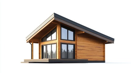 Modern Wooden House with Large Windows and Deck