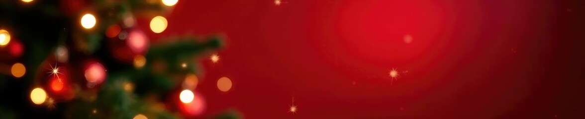 Obraz premium Sparkle bokeh lights on Christmas tree against dark red background, bokeh effect, festive decoration, warm glow