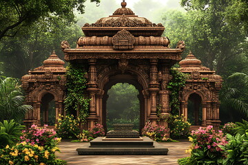 3D render of an Indian temple entrance