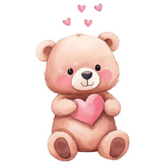 Obraz premium Watercolor Bear with Heart For Valentine's Day Celebration Illustration
