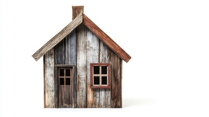 Rustic Wooden House Model on White Background