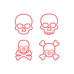 Skull icons set. Crossbones, death skull, danger or poison flat vector symbol for apps and websites.
