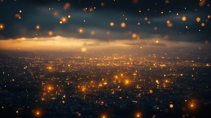 An urban landscape caught in a digital fog with isolated pockets of wealth illuminated like stars in a night sky surrounded by vast stretches of dark void representing economic despair.