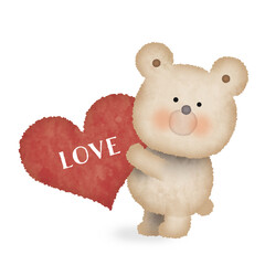 手書き風　くまがハートを持つイラスト