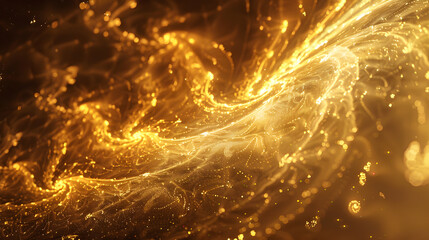 A swirling golden abstract pattern resembling fluid movement and light.