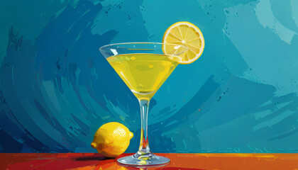 Classic martini with lemon garnish in vibrant artistic style