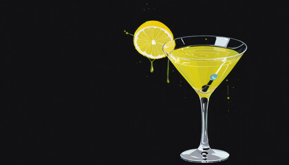 Classic martini with lemon garnish in artistic illustration style
