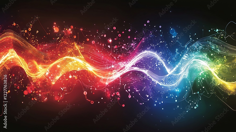 Aufkleber abstract futuristic background with glowing neon moving high-speed wave lines and bokeh lights. ai t