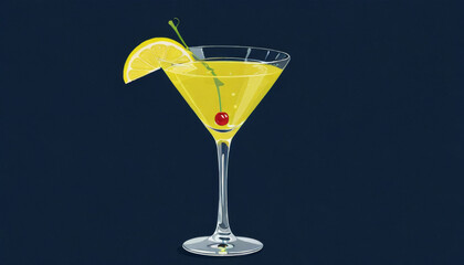 Classic martini with lemon garnish in artistic illustration style