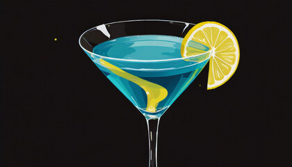 Classic martini with lemon garnish in artistic illustration style