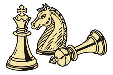 Golden chess piece, knight sculpture, shiny metallic horse head, polished brass figurine, strategic game piece, gleaming gold statue, intricate equine design, classical chess symbol, luxury board game