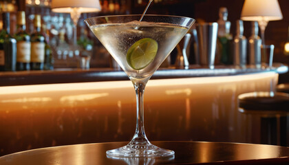 Classic martini with olives in an elegant bar setting