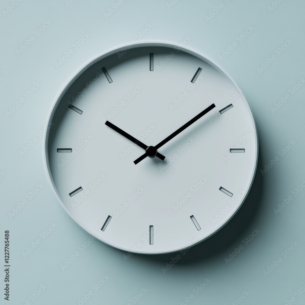 Poster modern wall clock displaying precise time against a minimalistic backdrop in soft tones. generative 