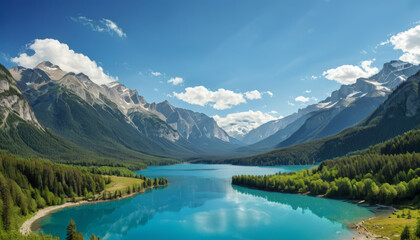 Breathtaking mountain lakes in a scenic national park landscape
