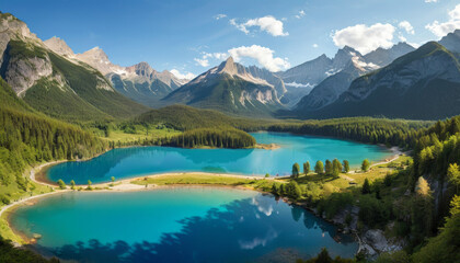 Breathtaking mountain lakes in a scenic national park landscape