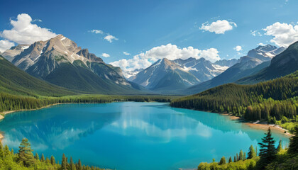 Breathtaking mountain lakes in a scenic national park landscape