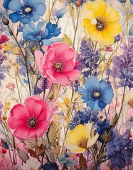 Realistic seamless texture vinyl wallpaper, classic style, floral pattern.