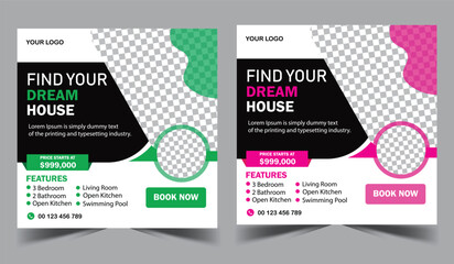 Fototapeta premium Real Estate Social Media Post Template, Editable Banner Template 