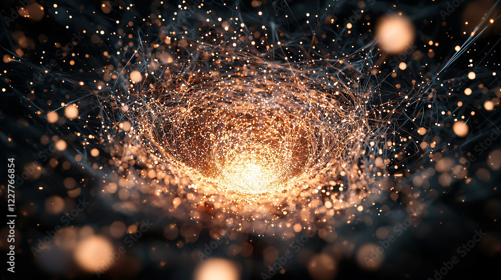 Poster mesmerizing 3d atomic model with glowing particles and energy flow, creating captivating visual effe