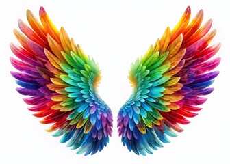 Obraz premium Colorful Angel Wings Silhouette: Diversity Symbol, Isolated White Background