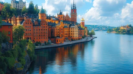 Fototapete Scenic view of Stockholm cityscape with historic architecture along the water during daylight © Rapit
