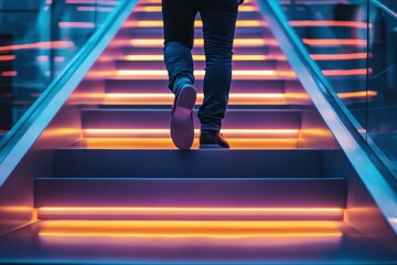 Neon Steps to Success: A Journey Upward