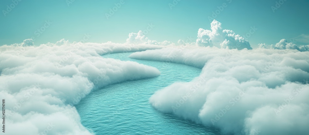 Aufkleber serene aerial view of a river made of clouds above tranquil water with ample copy space for text in 