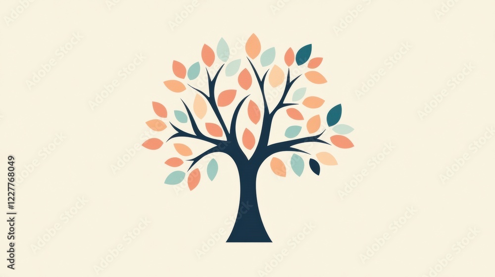 Fototapete Colorful tree icon with branches and leaves designed for nature themed projects and digital applications. Generative AI