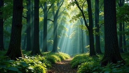 Obraz premium Dense forest with tall trees, landscape, nature, trees