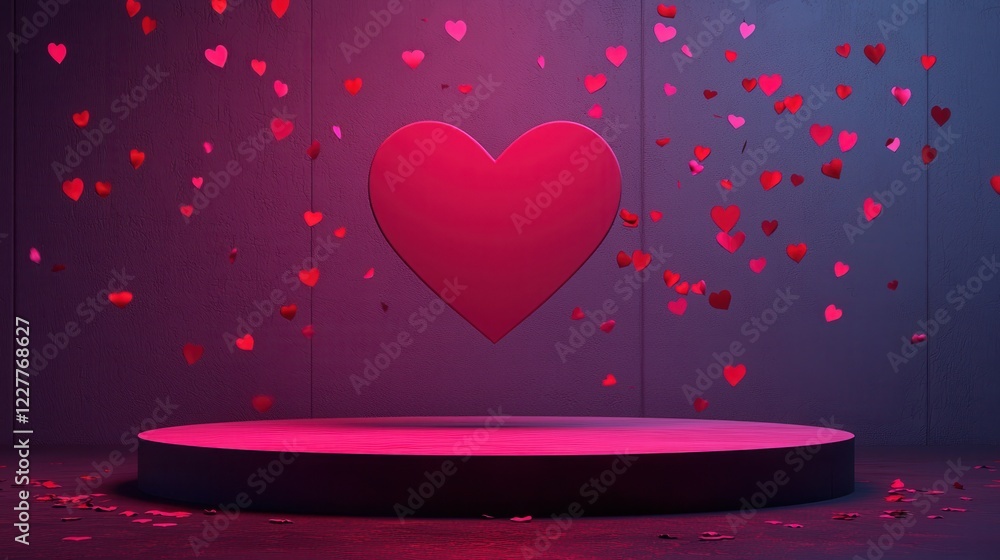Aufkleber a floating heart surrounded by falling petals on a illuminated stage, creating a romantic and enchan