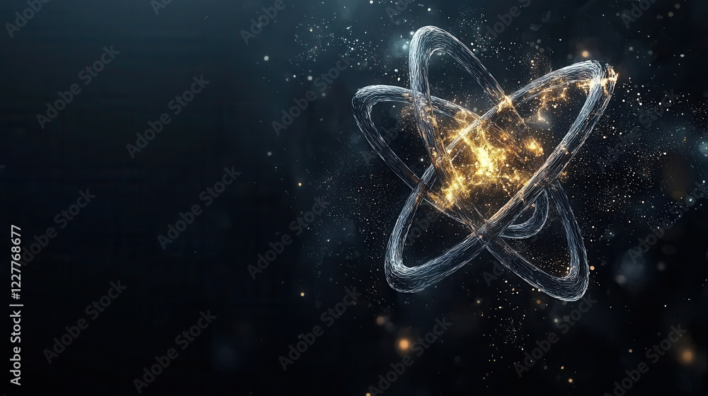 Poster futuristic atomic structure with glowing elements and dynamic energy. this captivating design repres