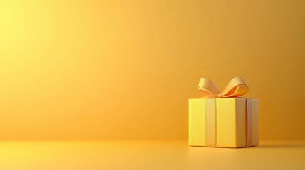 Bright yellow gift box with ribbon on a vibrant background