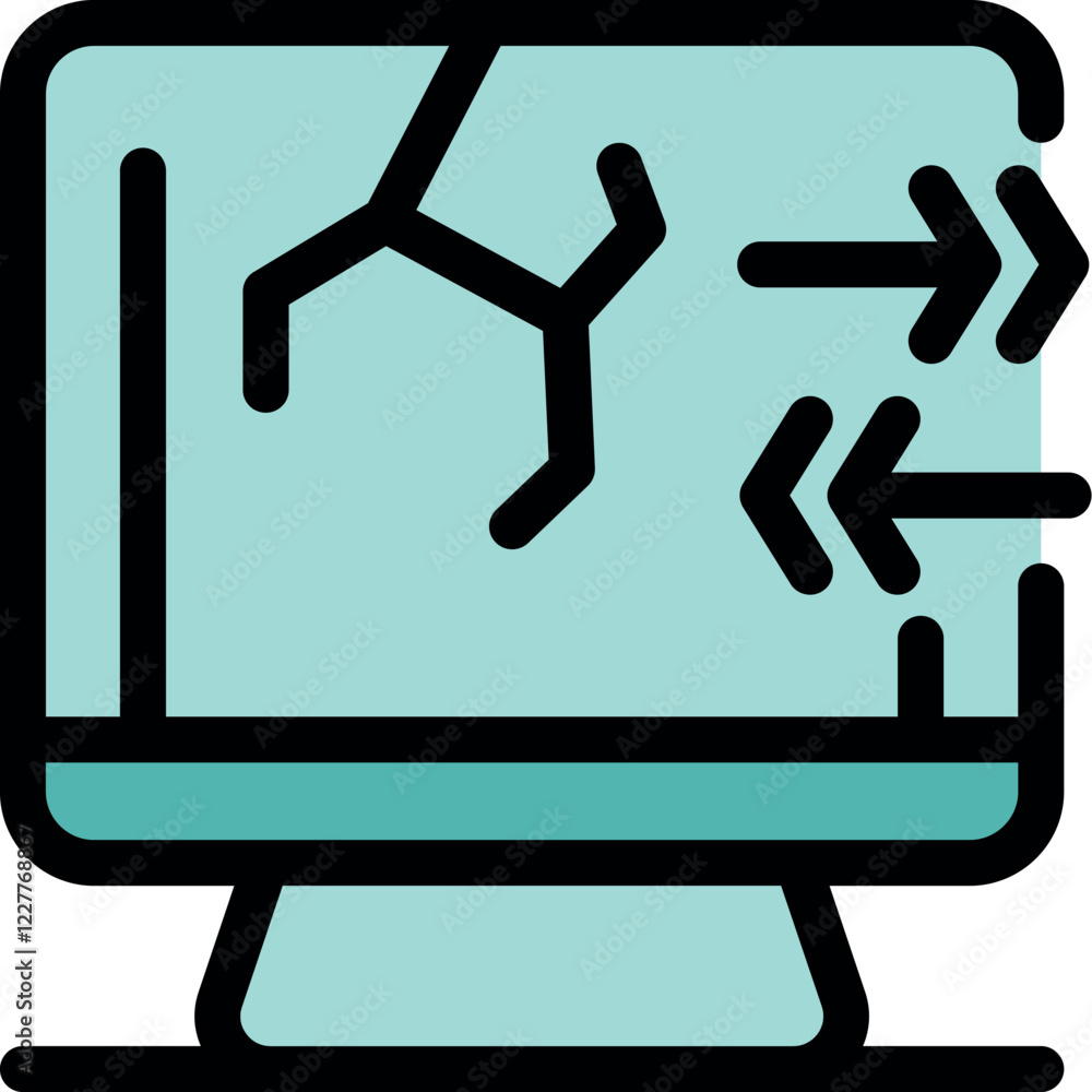 Poster cracked monitor displaying data transfer, suggesting hardware damage but ongoing functionality