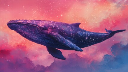 Fototapeta premium A cosmic whale swims through a colorful, starry sky, merging the beauty of marine life with the wonders of the universe.