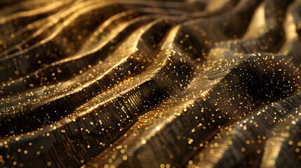 A close-up view of shimmering, textured waves with golden particles creating an elegant effect.