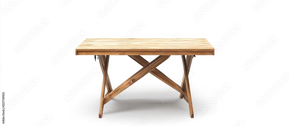 Poster foldable adjustable wooden work table on a white background with ample empty space for text or desig