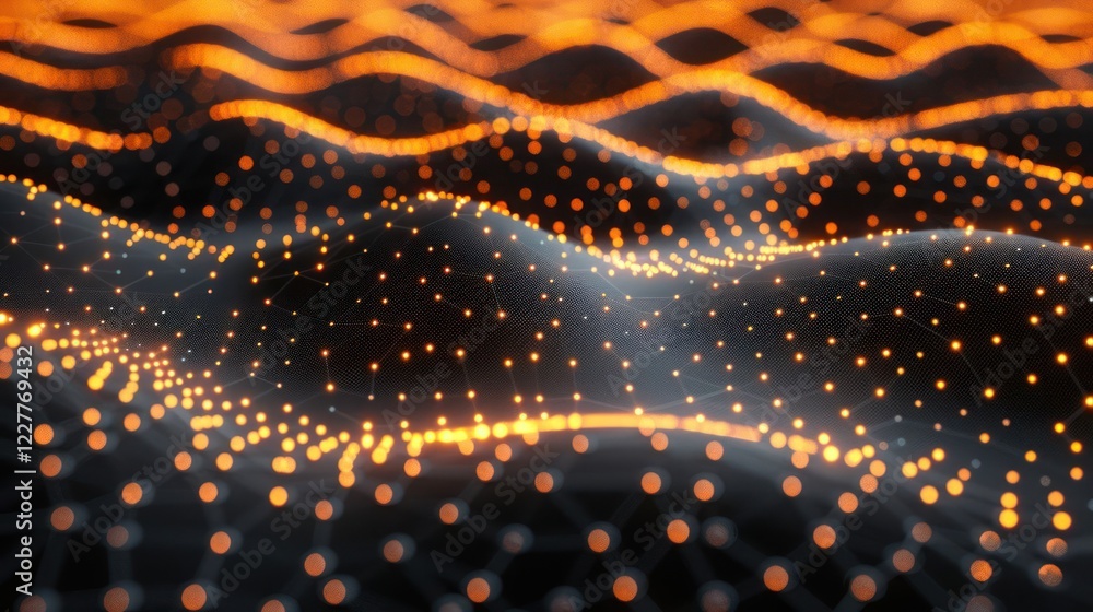 Aufkleber abstract representation of flowing waves with glowing orange dots against a dark background