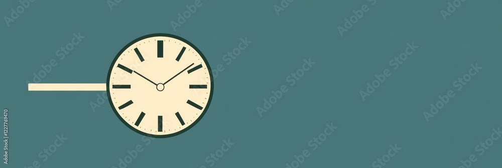 Fototapete Simple clock design on a teal background highlighting timekeeping in a modern, minimalist style with focus on shapes. Generative AI