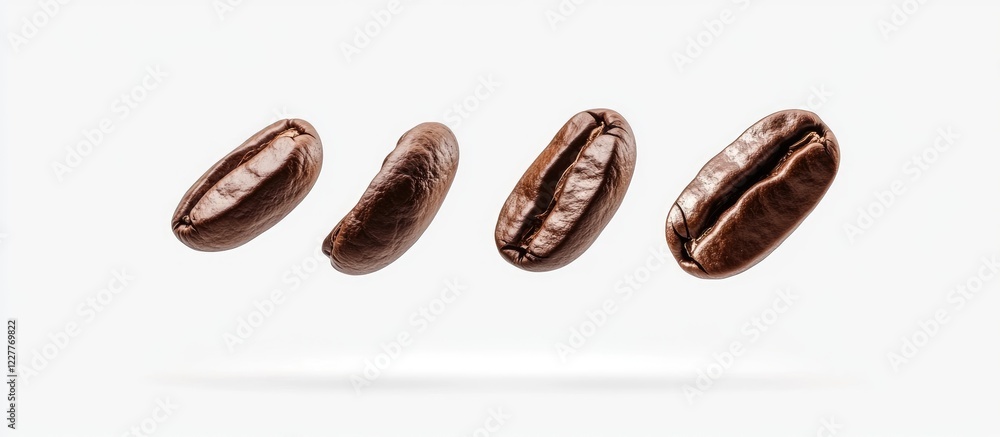 Poster flying coffee beans isolated on white background with space for text and design elements