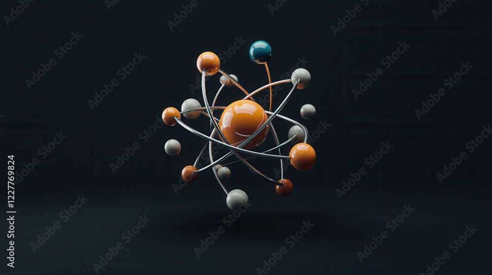 Aufkleber glowing 3d atomic model with intricate details, showcasing vibrant colors and dynamic structure