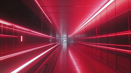 Red Neon Lit Corridor Futuristic Architecture Design