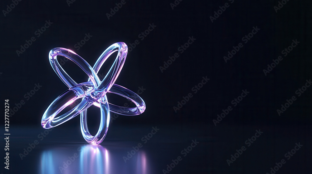Poster glowing atomic model with 3d rendering, showcasing vibrant colors and intricate design