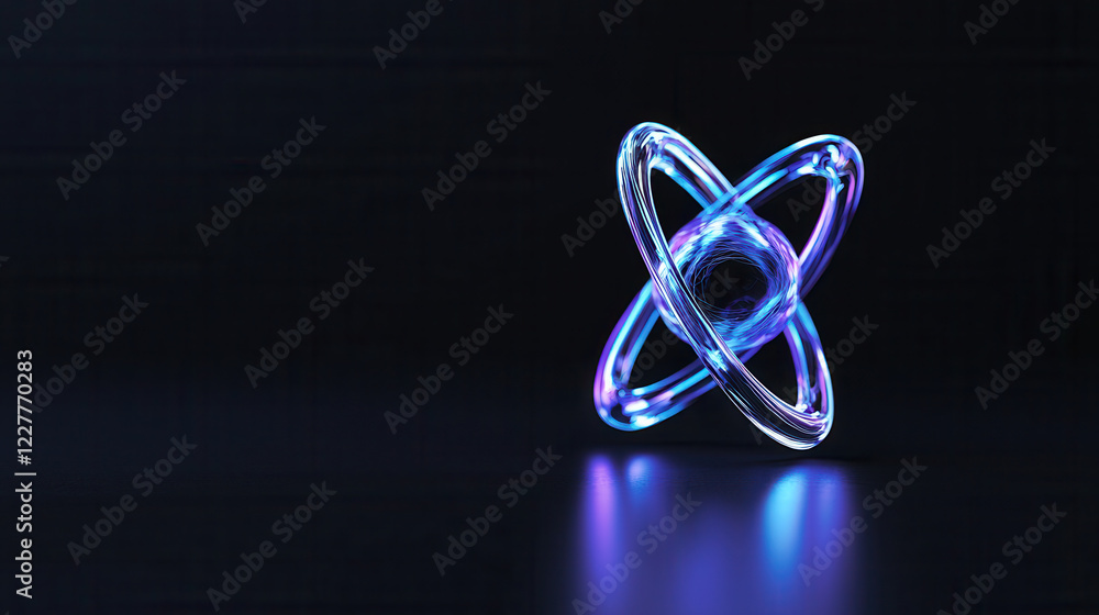 Poster glowing atomic model with vibrant colors and 3d rendering, showcasing energy and science